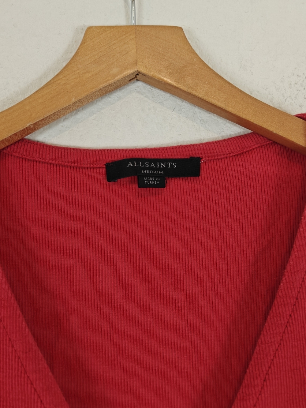 AllSaints Rinna Ruched V-Neck Crop Tee Red Drawstring Top M - Picture 8 of 11